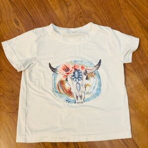 Girls western tee with Floral Bull Design